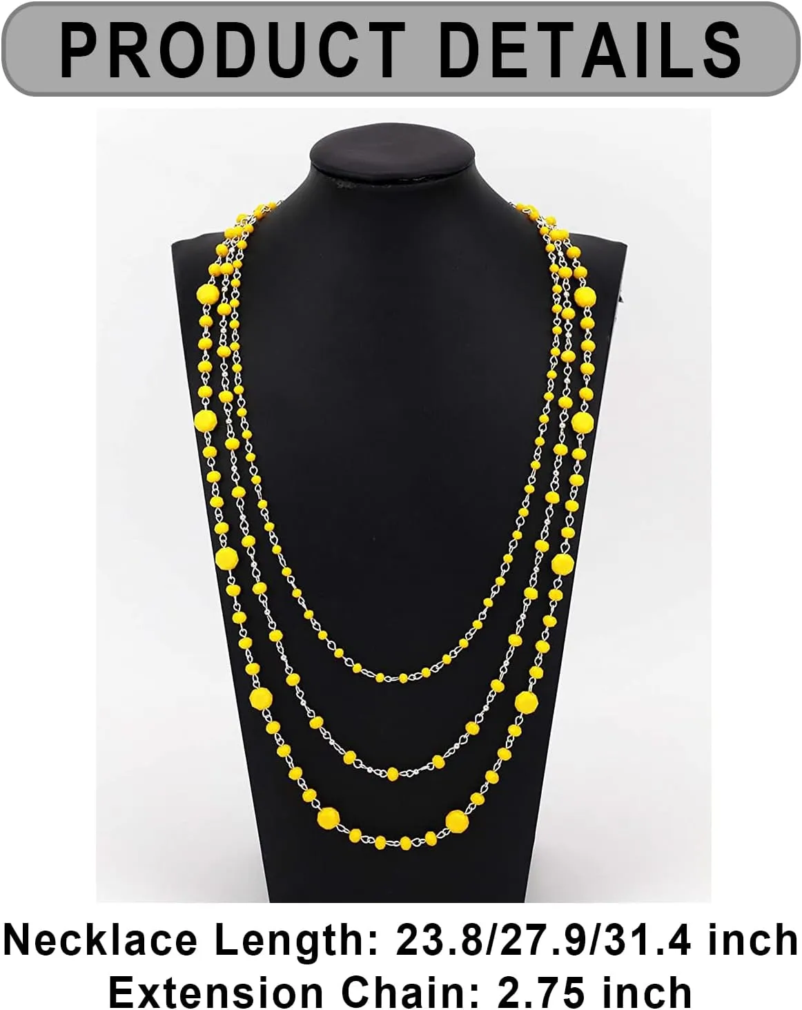 Firstmeet Long Chain Multi Layer Fashion Glass Beads Handmade Necklace for Women