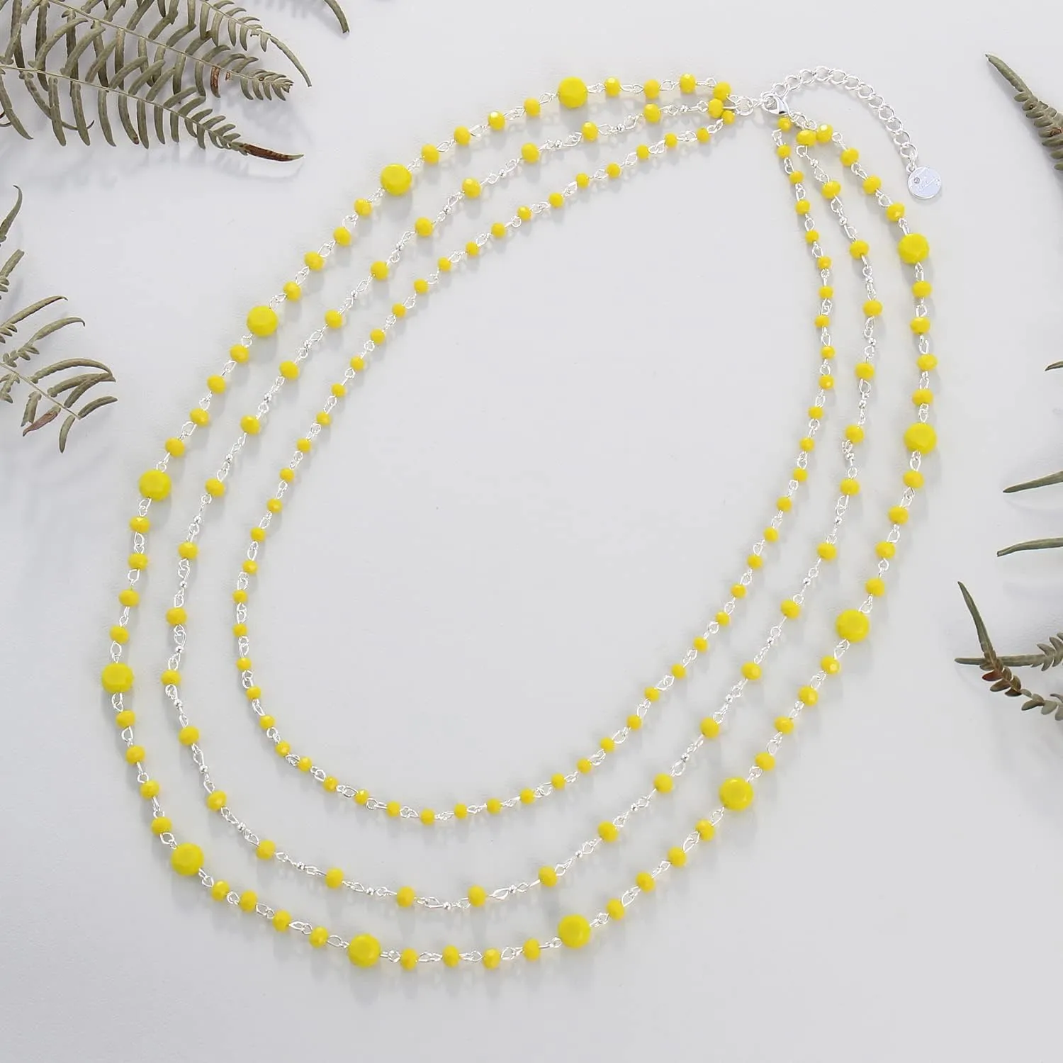 Firstmeet Long Chain Multi Layer Fashion Glass Beads Handmade Necklace for Women