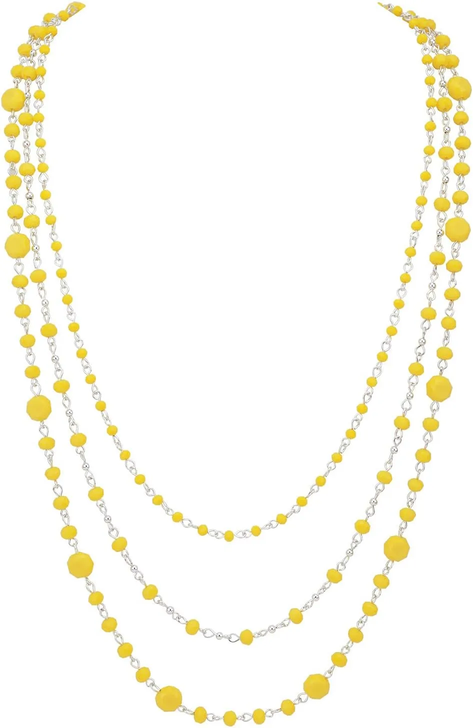 Firstmeet Long Chain Multi Layer Fashion Glass Beads Handmade Necklace for Women