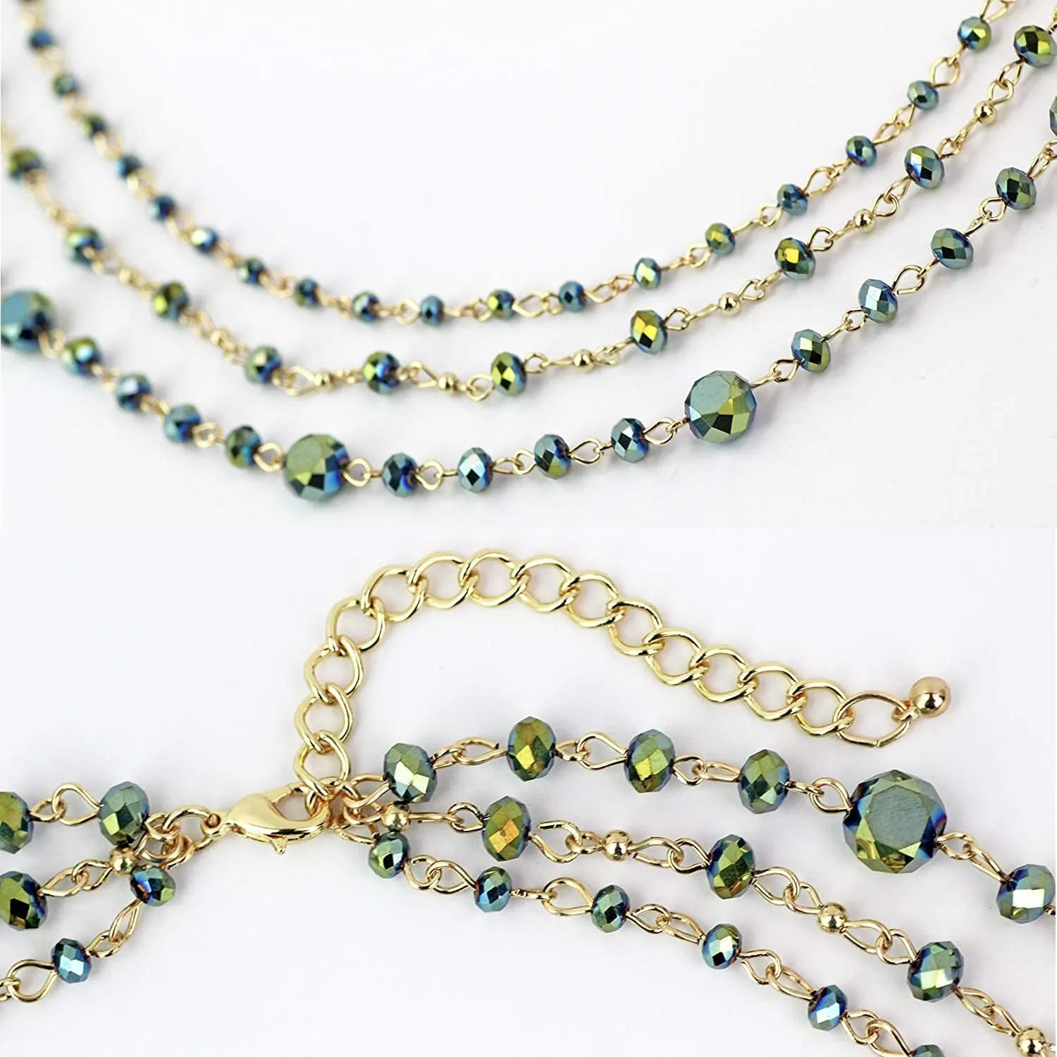 Firstmeet Long Chain Multi Layer Fashion Glass Beads Handmade Necklace for Women