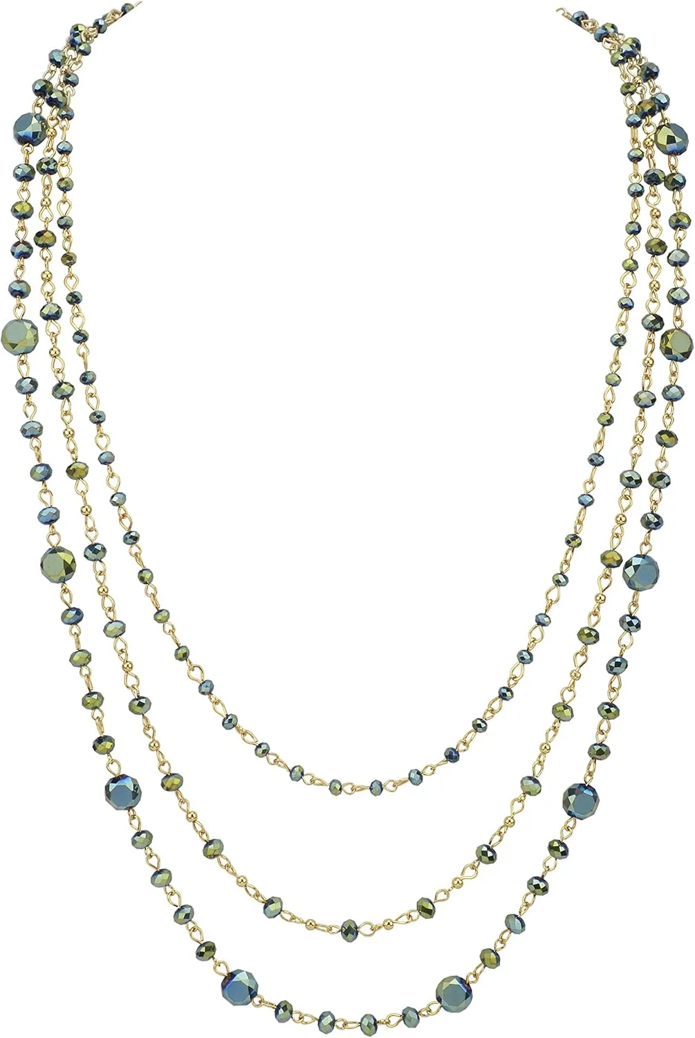 Firstmeet Long Chain Multi Layer Fashion Glass Beads Handmade Necklace for Women