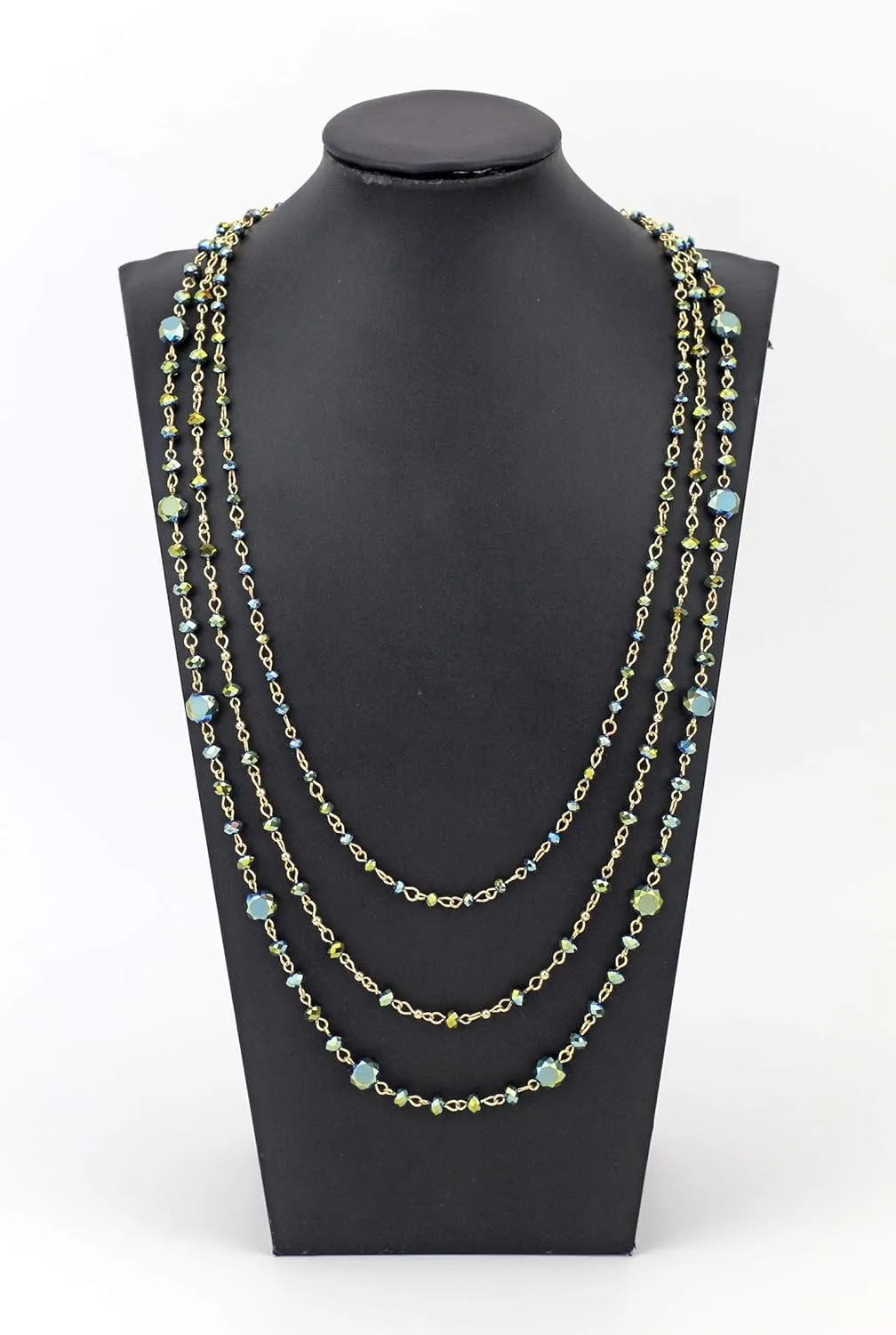 Firstmeet Long Chain Multi Layer Fashion Glass Beads Handmade Necklace for Women