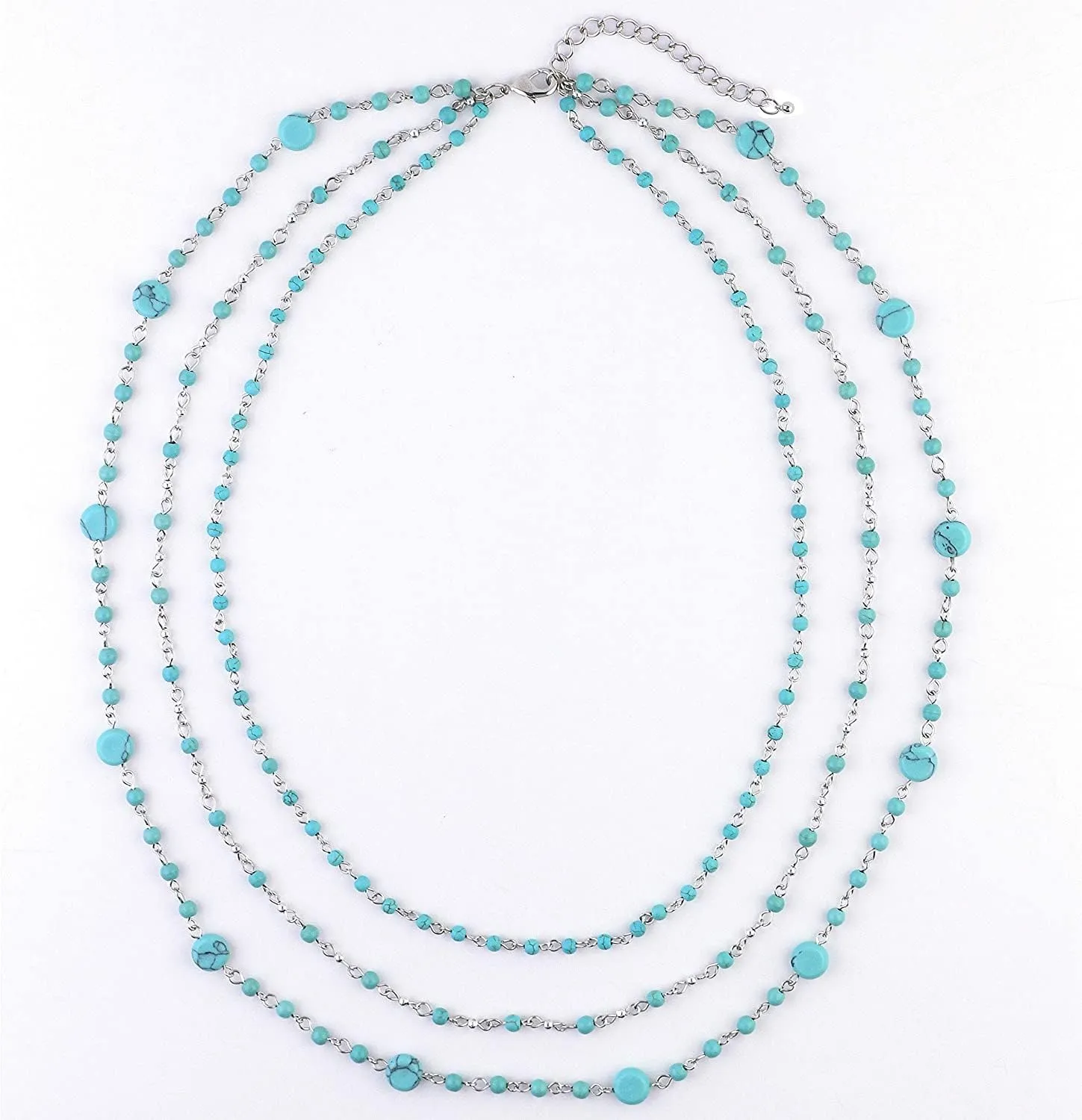 Firstmeet Long Chain Multi Layer Fashion Glass Beads Handmade Necklace for Women