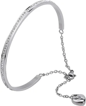 Five Rock Style Beautiful Stainless Steel Silver Adjustable Heart Dangle Clasp Bracelet Bangle in Gift Box, Jewelry for Women, with Select Crystals