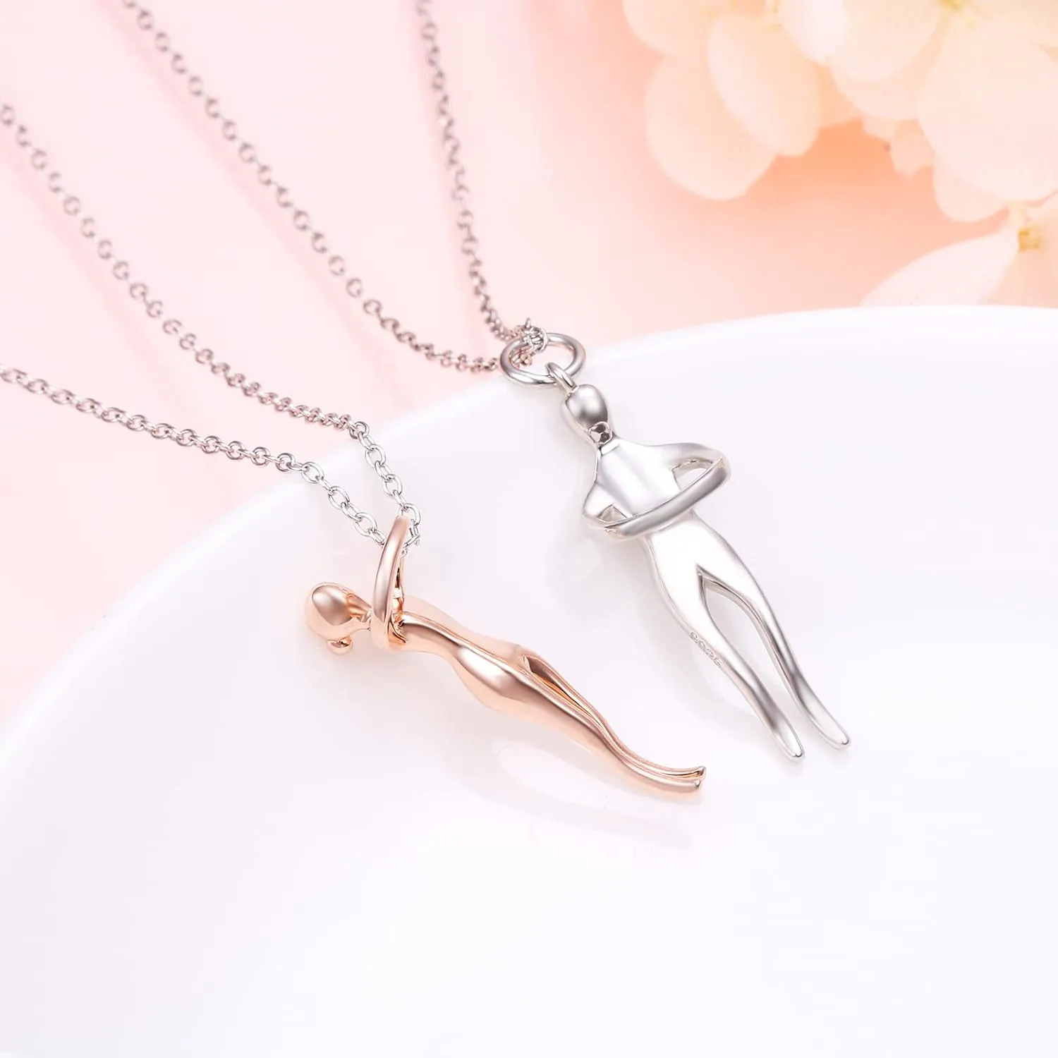 FLYOW Hug Couple Necklace S925 Sterling Silver Hugging Necklace Anniversary Jewelry for Him and Her,Lover Valentines day gift