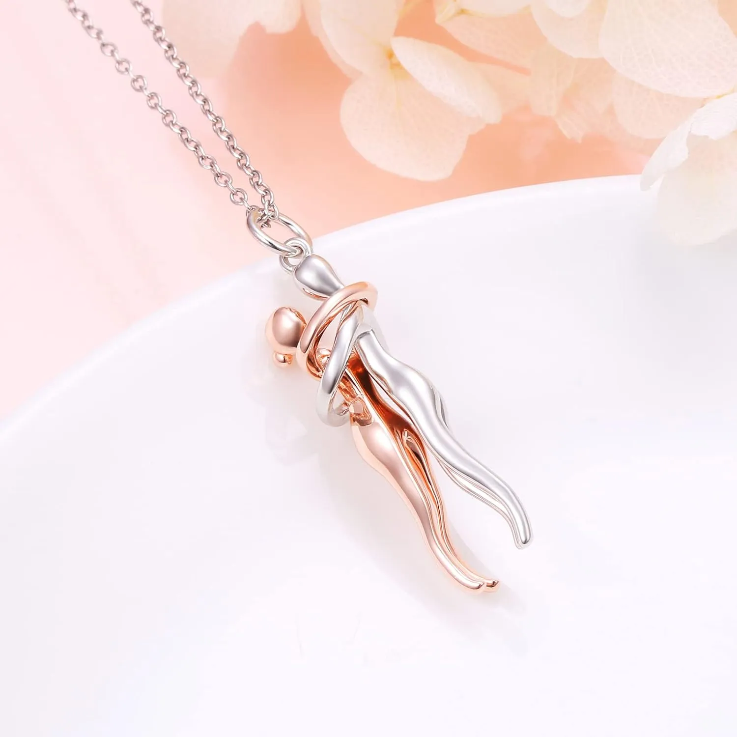 FLYOW Hug Couple Necklace S925 Sterling Silver Hugging Necklace Anniversary Jewelry for Him and Her,Lover Valentines day gift