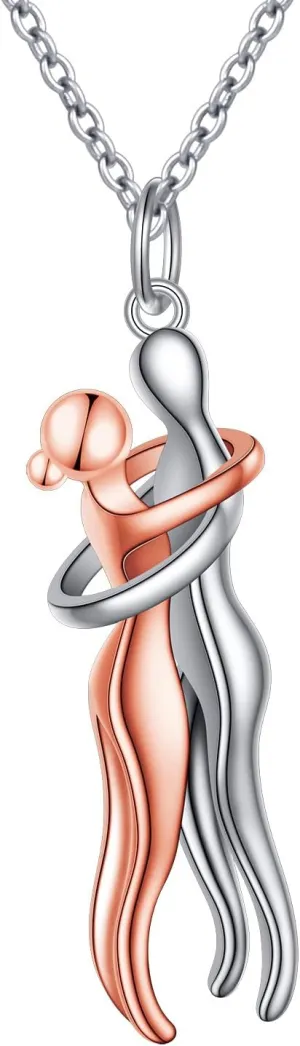 FLYOW Hug Couple Necklace S925 Sterling Silver Hugging Necklace Anniversary Jewelry for Him and Her,Lover Valentines day gift