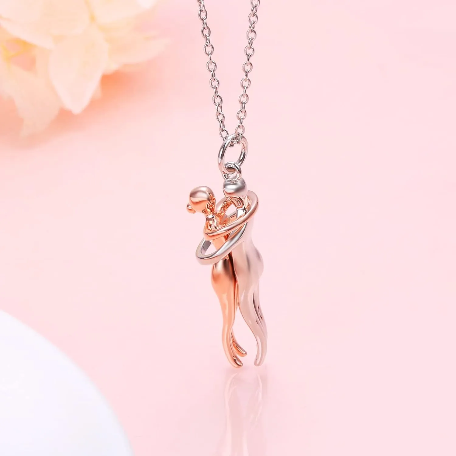FLYOW Hug Couple Necklace S925 Sterling Silver Hugging Necklace Anniversary Jewelry for Him and Her,Lover Valentines day gift
