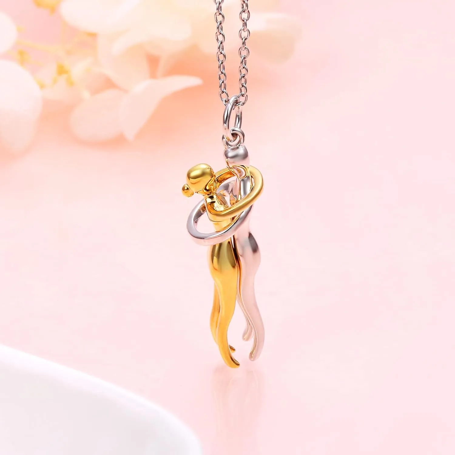 FLYOW Hug Couple Necklace S925 Sterling Silver Hugging Necklace Anniversary Jewelry for Him and Her,Lover Valentines day gift
