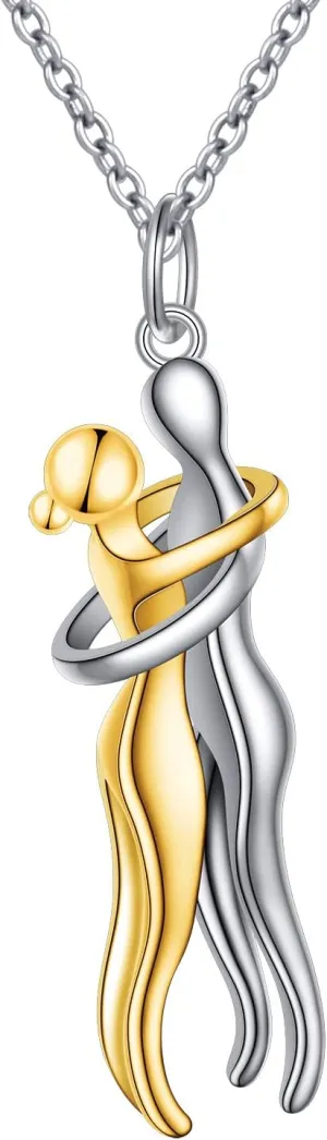 FLYOW Hug Couple Necklace S925 Sterling Silver Hugging Necklace Anniversary Jewelry for Him and Her,Lover Valentines day gift