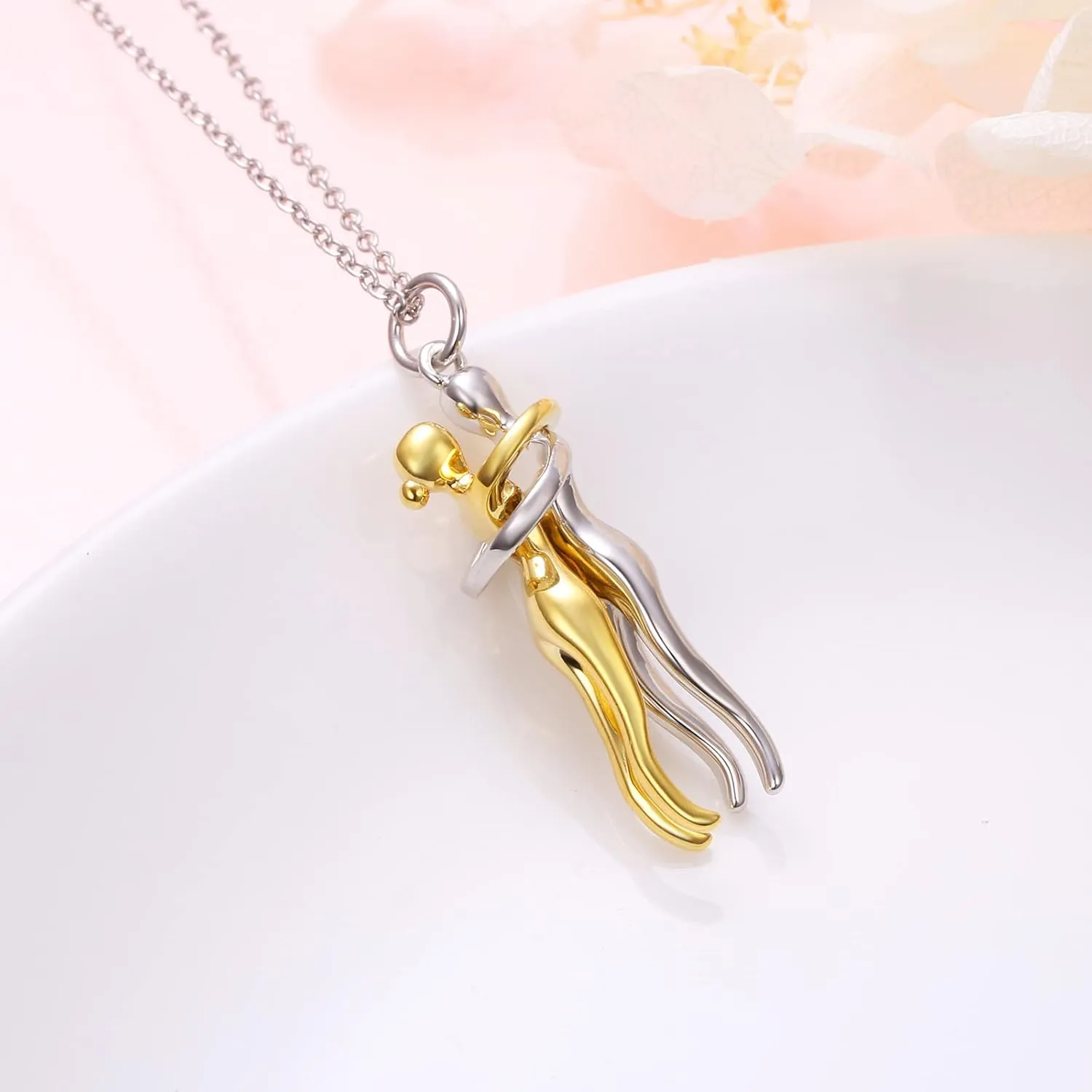 FLYOW Hug Couple Necklace S925 Sterling Silver Hugging Necklace Anniversary Jewelry for Him and Her,Lover Valentines day gift
