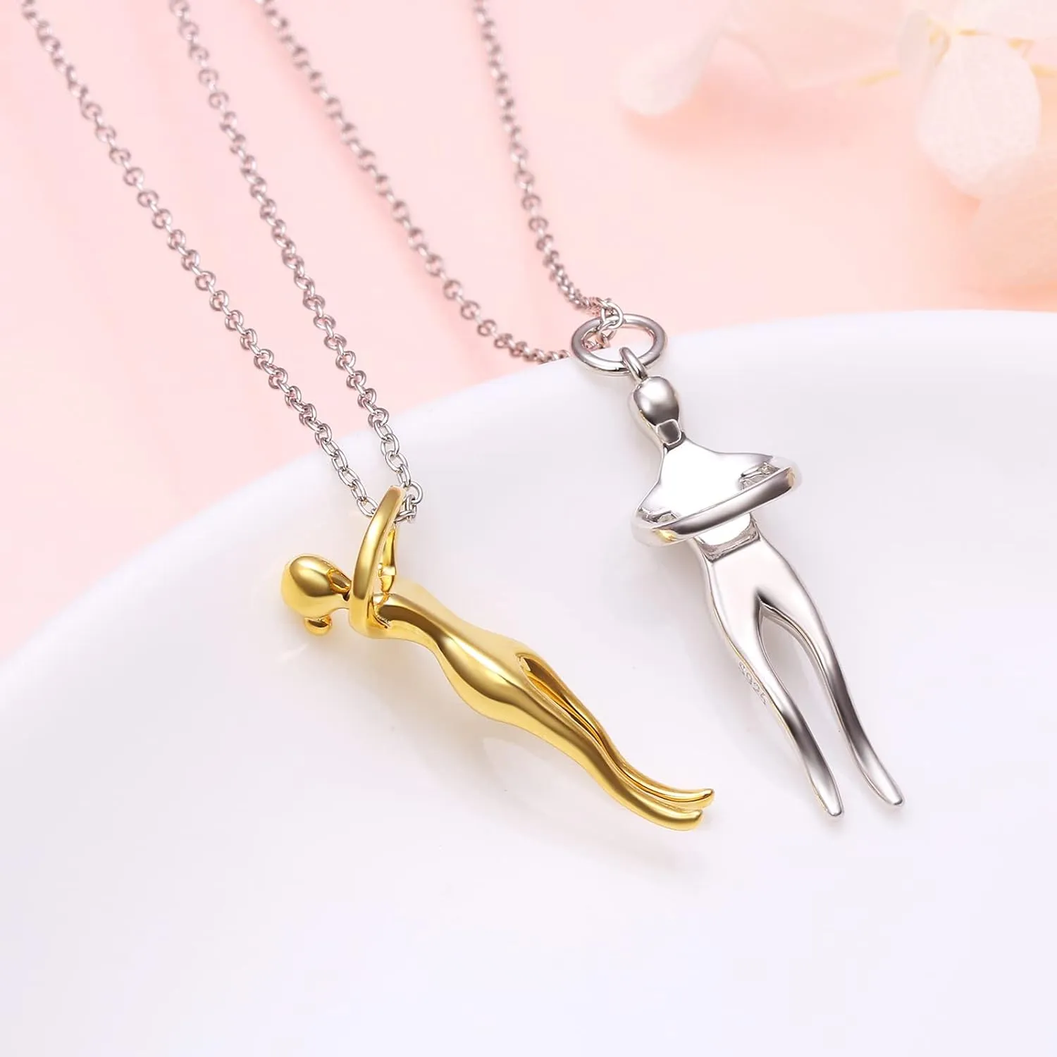 FLYOW Hug Couple Necklace S925 Sterling Silver Hugging Necklace Anniversary Jewelry for Him and Her,Lover Valentines day gift