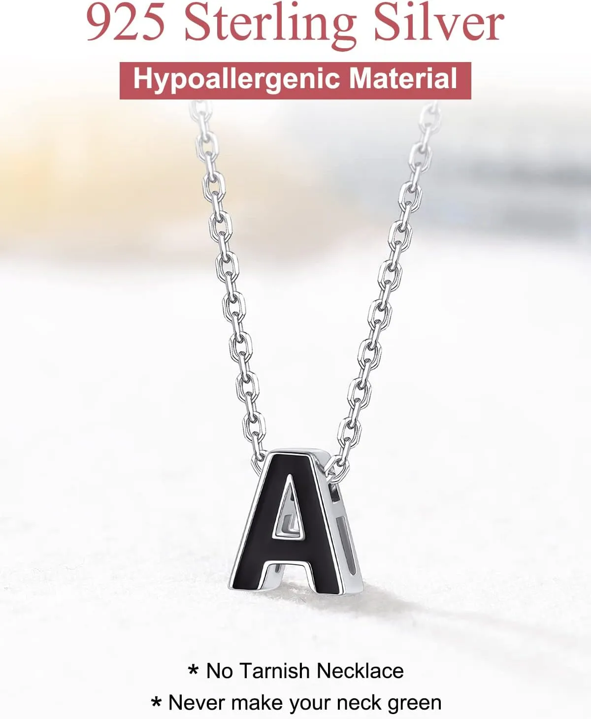 FOCALOOK Initial Necklace 925 Sterling Silver Letter Pendant 26 Alphabet Necklace for Women 16Inch