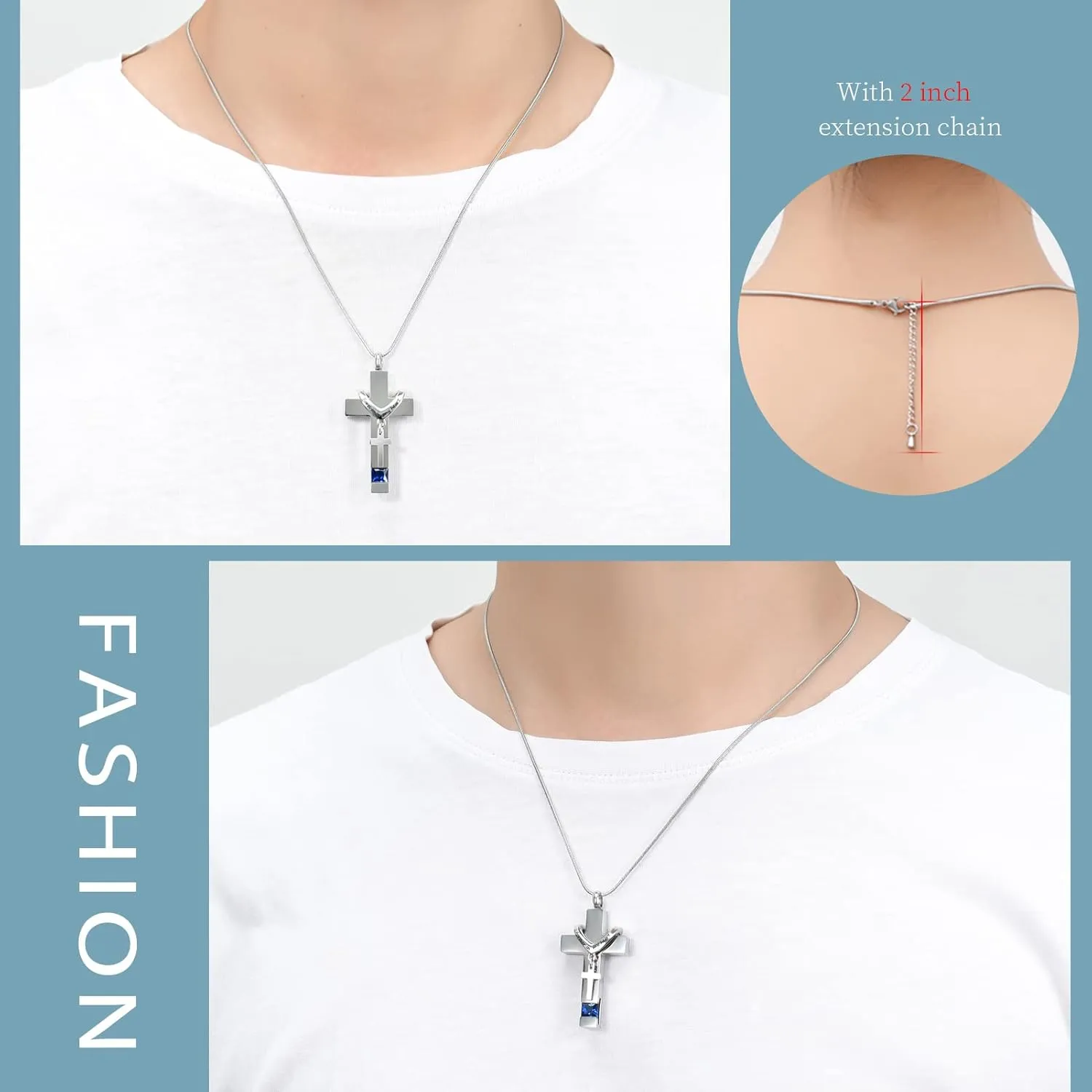 Forever in My Heart Birthstone Personalized Double Cross Urn Pendant Cremation Jewelry for Ashes Cross Ashes Keepsake