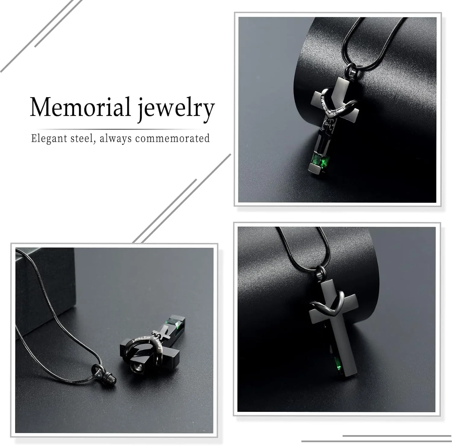 Forever in My Heart Birthstone Personalized Double Cross Urn Pendant Cremation Jewelry for Ashes Cross Ashes Keepsake