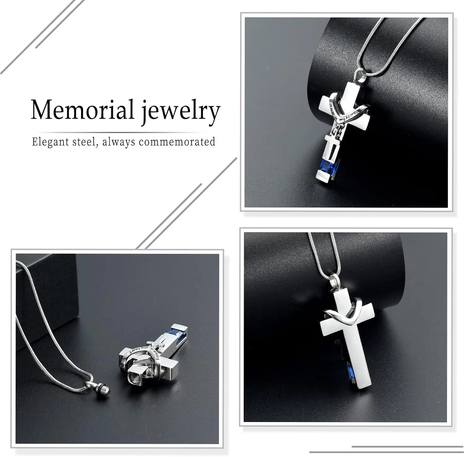 Forever in My Heart Birthstone Personalized Double Cross Urn Pendant Cremation Jewelry for Ashes Cross Ashes Keepsake
