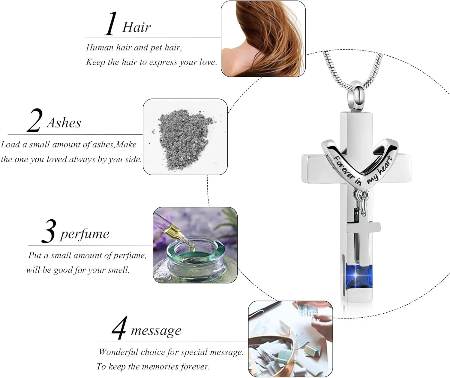 Forever in My Heart Birthstone Personalized Double Cross Urn Pendant Cremation Jewelry for Ashes Cross Ashes Keepsake
