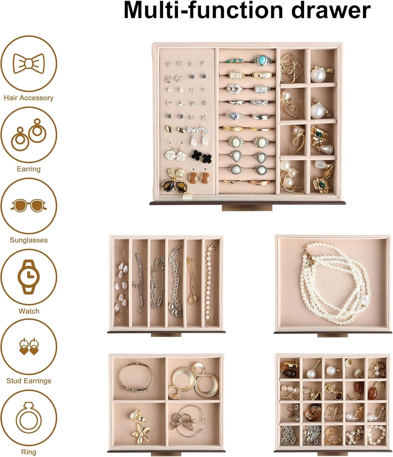 Frebeauty Clear Lid Jewelry Box,5-Layer Jewelry Organizer with Drawer,PU Leather Jewelry Organizers and Storage,Jewelry Boxes for Women,Jewelry Storage for Ring Earring Stud,Gift for Women(Dark Brown)