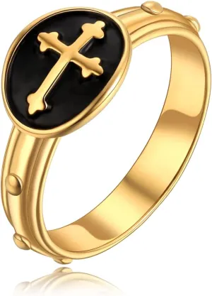 French Rosary Cross Ring for Women Praying Jewelry Silver/Gold Band Ring Catholics Gift