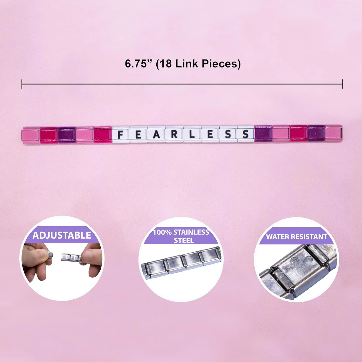 FROG SAC Italian Charm Word Bracelet for Women, Stainless Steel Tile Letter Friendship Bracelets for Women, 9mm Modular Nomination Link Charms Jewelry for Women, Cute Stretch Affirmation Accessories