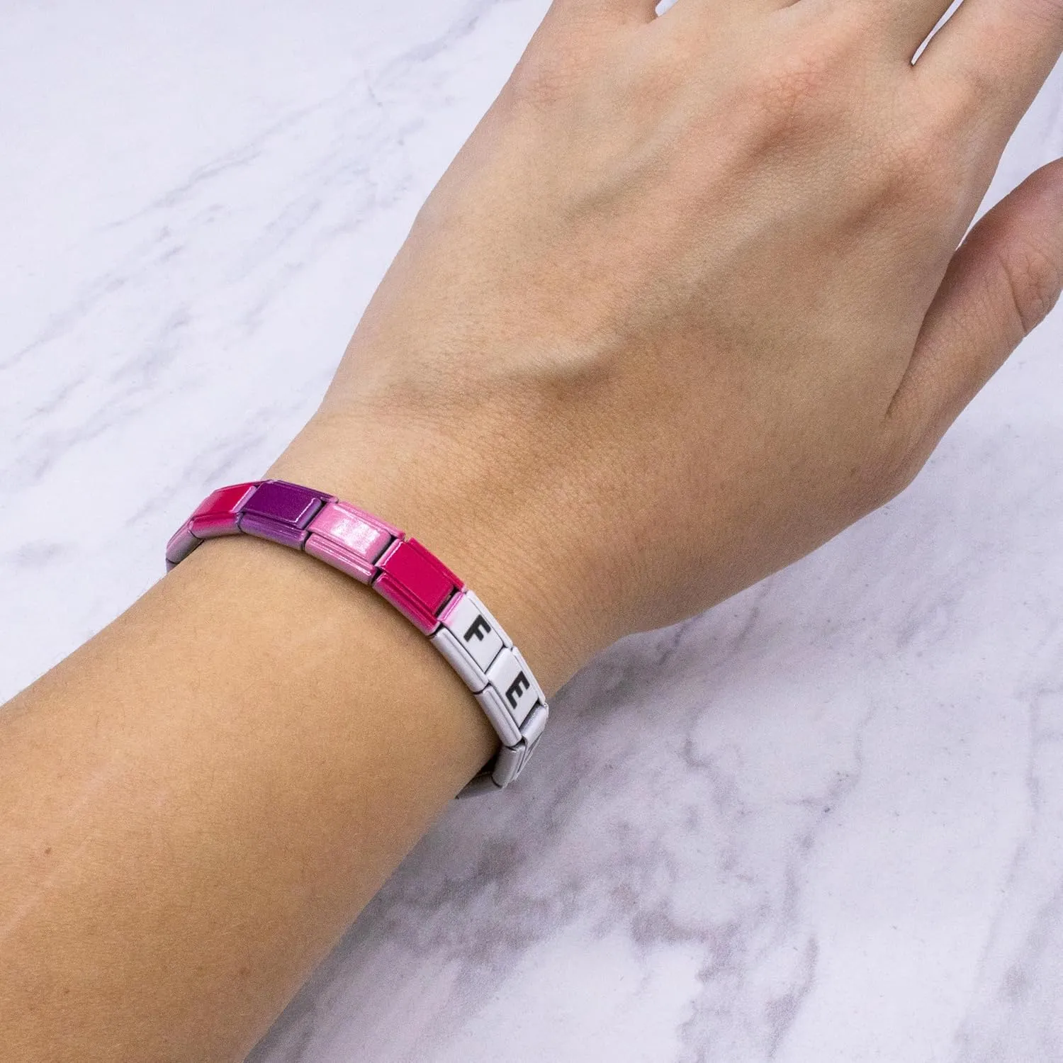 FROG SAC Italian Charm Word Bracelet for Women, Stainless Steel Tile Letter Friendship Bracelets for Women, 9mm Modular Nomination Link Charms Jewelry for Women, Cute Stretch Affirmation Accessories