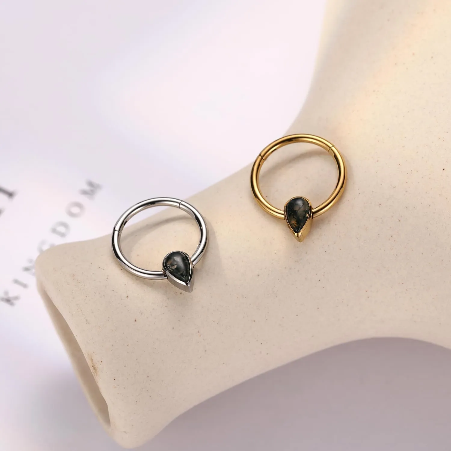 FUNLMO Septum Ring Nose Ring Hoop Daith Piercing Jewelry 316L Surgical Steel Tragus Helix Rook Piercing Jewelry Agate Cartilage Earrings for Women Men