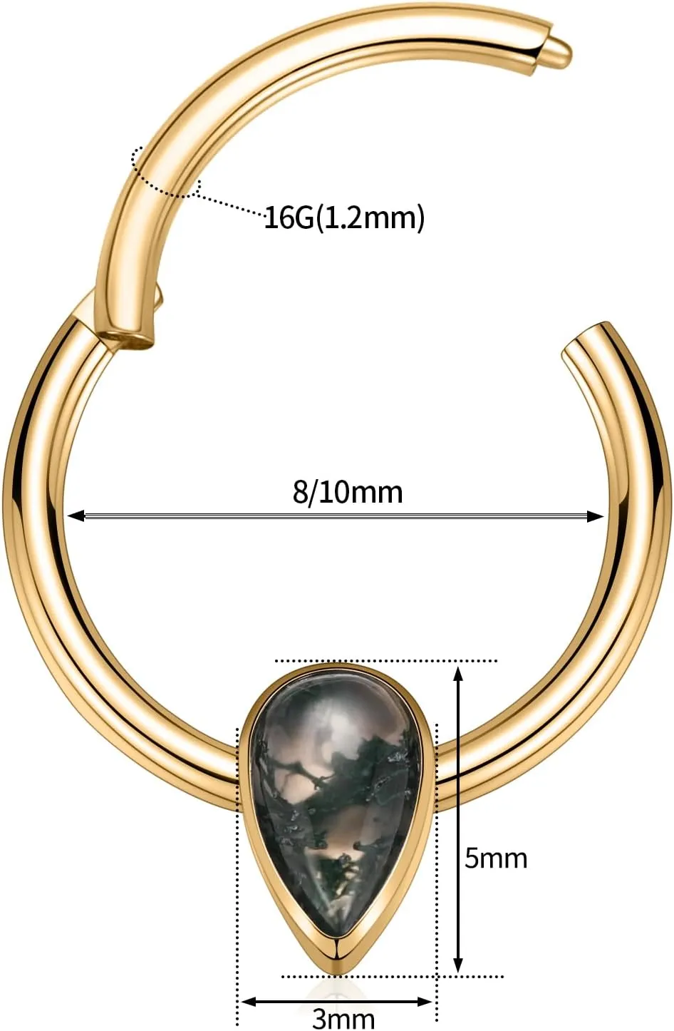 FUNLMO Septum Ring Nose Ring Hoop Daith Piercing Jewelry 316L Surgical Steel Tragus Helix Rook Piercing Jewelry Agate Cartilage Earrings for Women Men