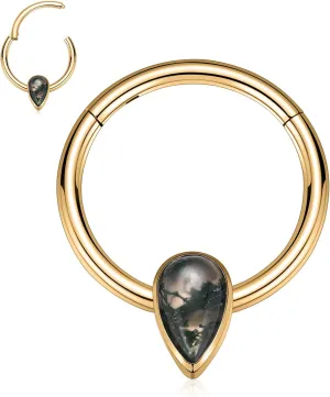 FUNLMO Septum Ring Nose Ring Hoop Daith Piercing Jewelry 316L Surgical Steel Tragus Helix Rook Piercing Jewelry Agate Cartilage Earrings for Women Men