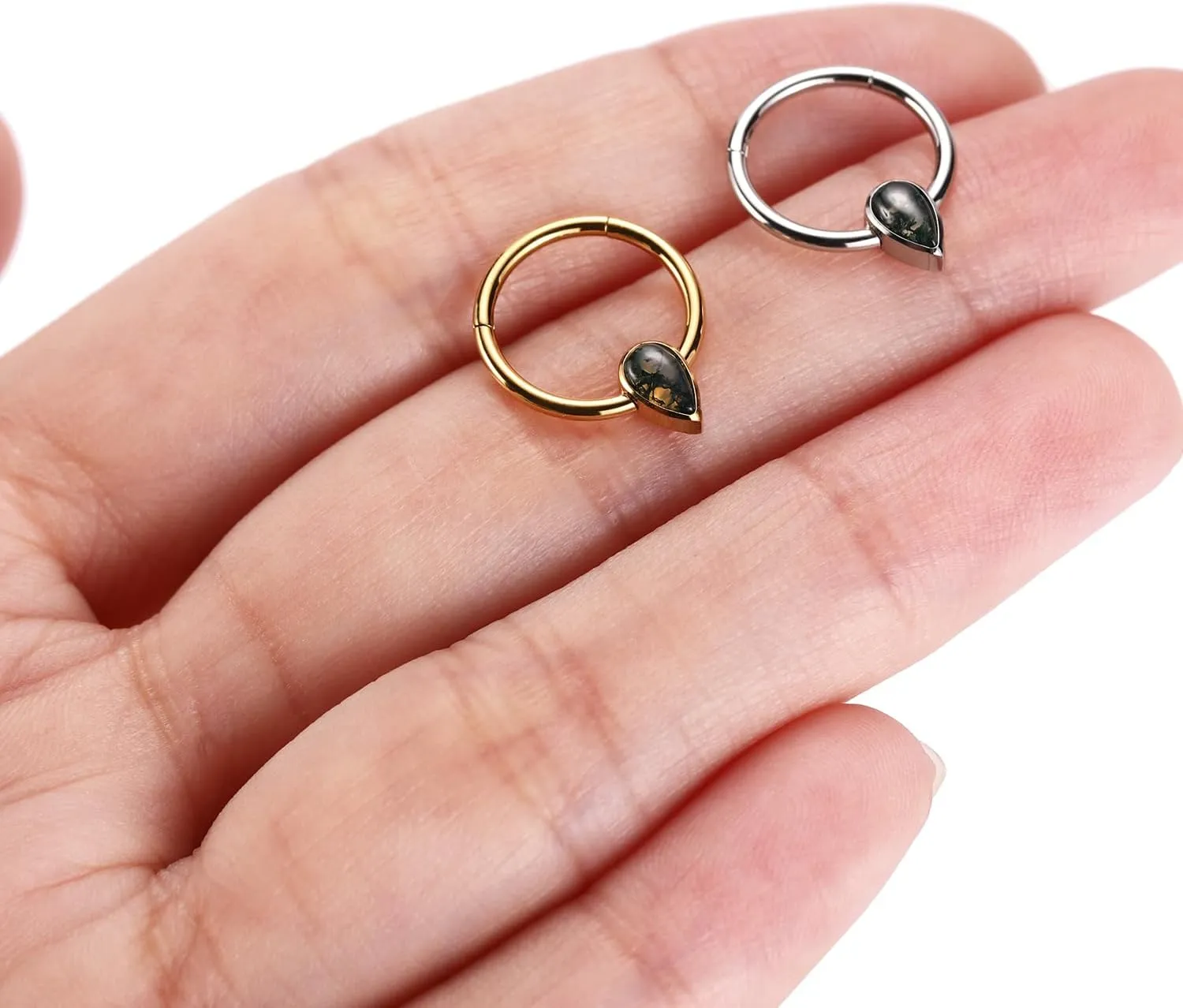 FUNLMO Septum Ring Nose Ring Hoop Daith Piercing Jewelry 316L Surgical Steel Tragus Helix Rook Piercing Jewelry Agate Cartilage Earrings for Women Men