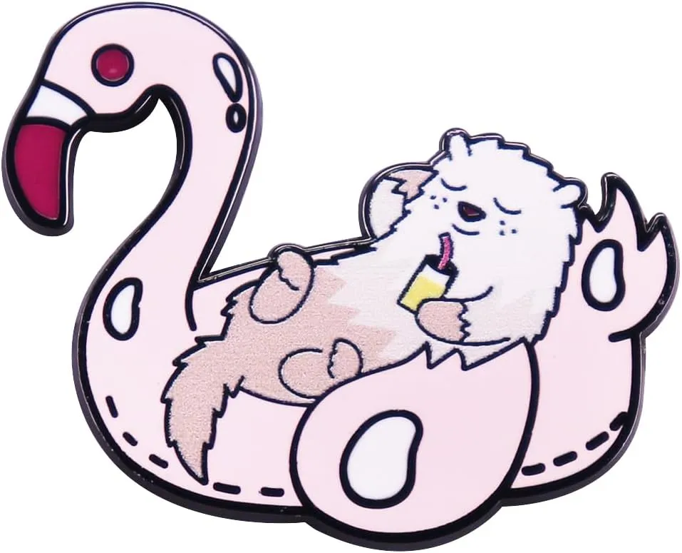 Funny Cartoon Pink Flamingo And Otter Brooch Pin For Women Girls Boy Cute Novelty Sea Animal Bird Lapel Enamel Pins Corsage Clips Badges Button Friendship Jewelry Gifts For Backpacks Clothing Bags Hats