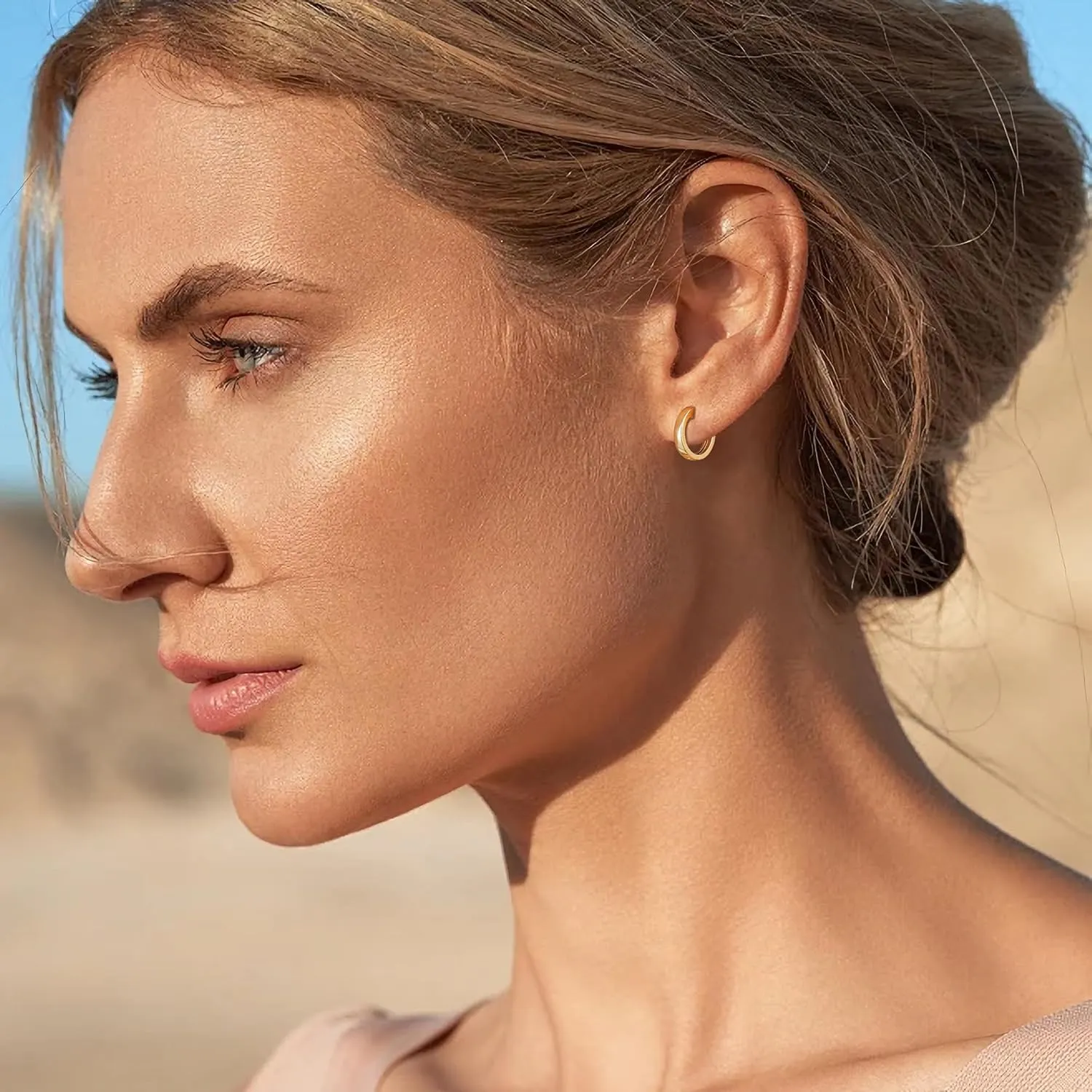 Gacimy Gold Huggie Earrings for Women, 14K Real Gold Plated, Small Hoop Earrings Cartilage Ear Cuff