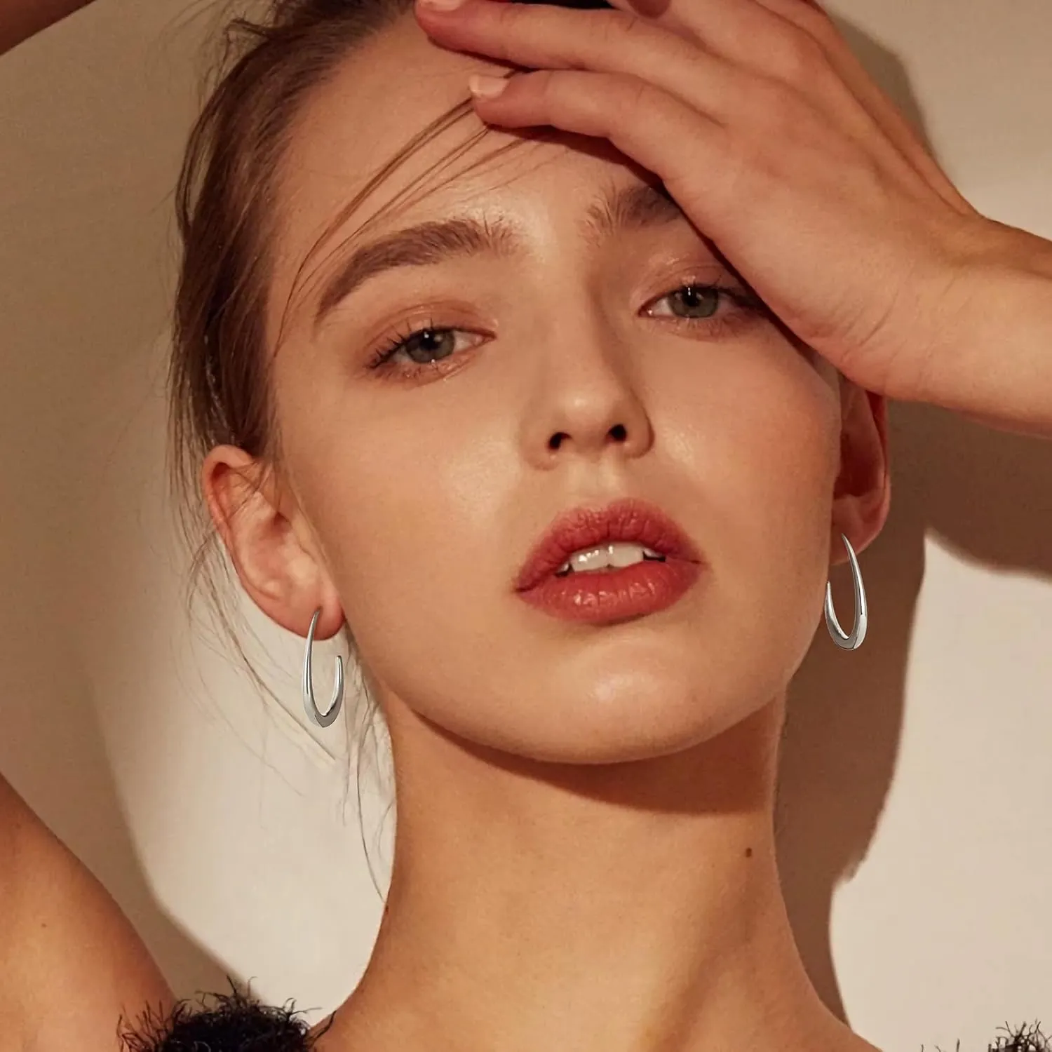 Gacimy Teardrop Hoop Earrings for Women, 14K Gold Plated Oval Pull Through Hoop Earrings for Women, Gold Drop Hoop Earrings for Women
