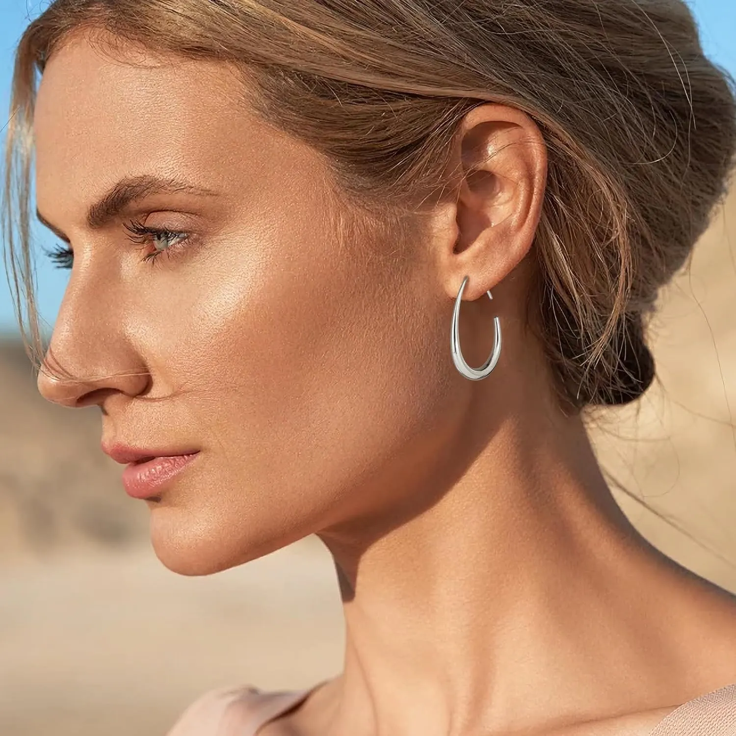 Gacimy Teardrop Hoop Earrings for Women, 14K Gold Plated Oval Pull Through Hoop Earrings for Women, Gold Drop Hoop Earrings for Women