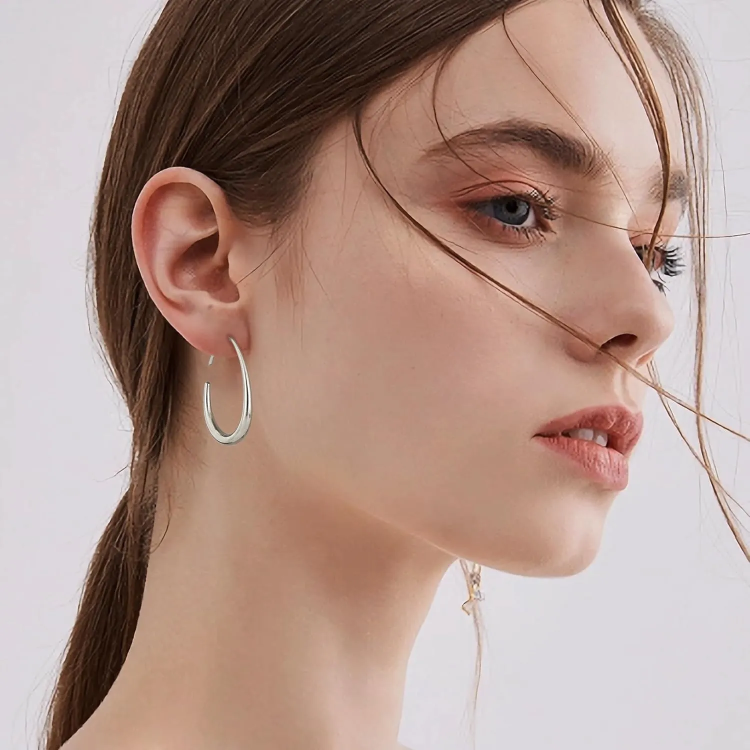 Gacimy Teardrop Hoop Earrings for Women, 14K Gold Plated Oval Pull Through Hoop Earrings for Women, Gold Drop Hoop Earrings for Women