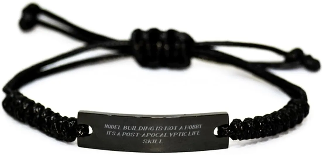 Gag Model Building Gifts, Model Building is not, Model Building Black Rope Bracelet From Friends, Engraved Bracelet For Friends, Friendship, Gift for friend, Friendship bracelet