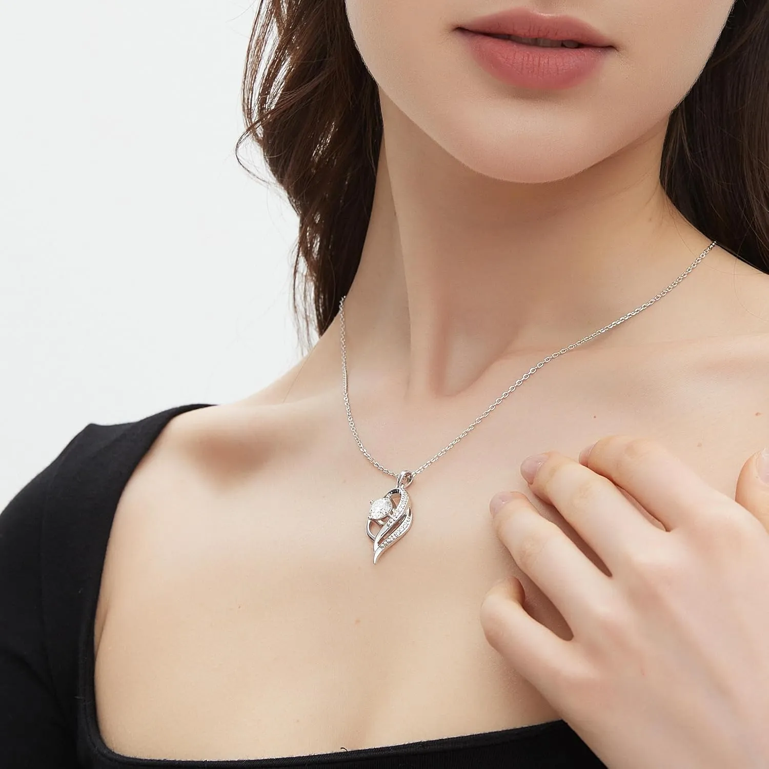 G&GEMSJEW Moissanite Pendant Adjustble Necklace for Women Mothers Day Valentines Birthday Gift for Her 18k White Gold Rhodium Plated GRA Certified Lab Grown VVS1