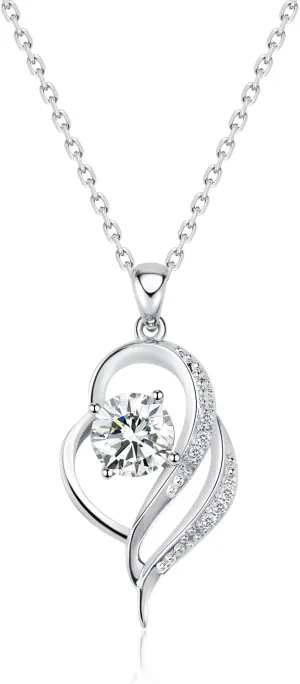 G&GEMSJEW Moissanite Pendant Adjustble Necklace for Women Mothers Day Valentines Birthday Gift for Her 18k White Gold Rhodium Plated GRA Certified Lab Grown VVS1