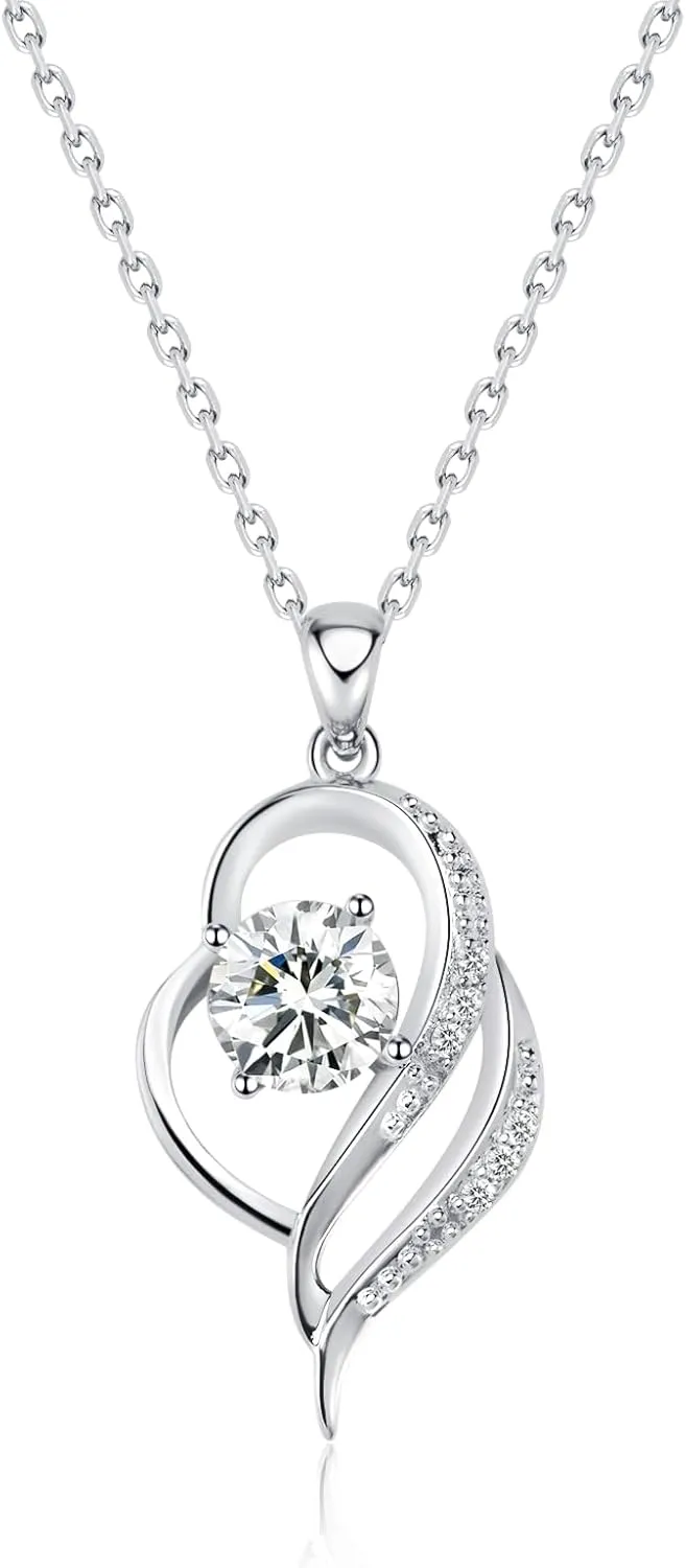 G&GEMSJEW Moissanite Pendant Adjustble Necklace for Women Mothers Day Valentines Birthday Gift for Her 18k White Gold Rhodium Plated GRA Certified Lab Grown VVS1