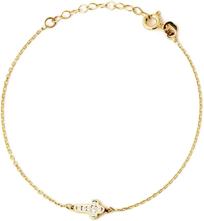 Gelin Diamond Sideways Cross Bracelet in 14K Solid Gold | Dainty Small Cross Bracelet for Women | Gift Idea for Her
