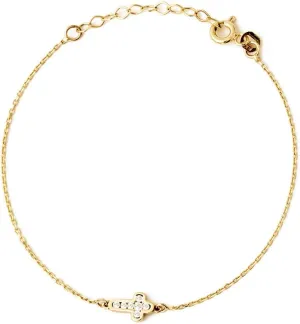 Gelin Diamond Sideways Cross Bracelet in 14K Solid Gold | Dainty Small Cross Bracelet for Women | Gift Idea for Her