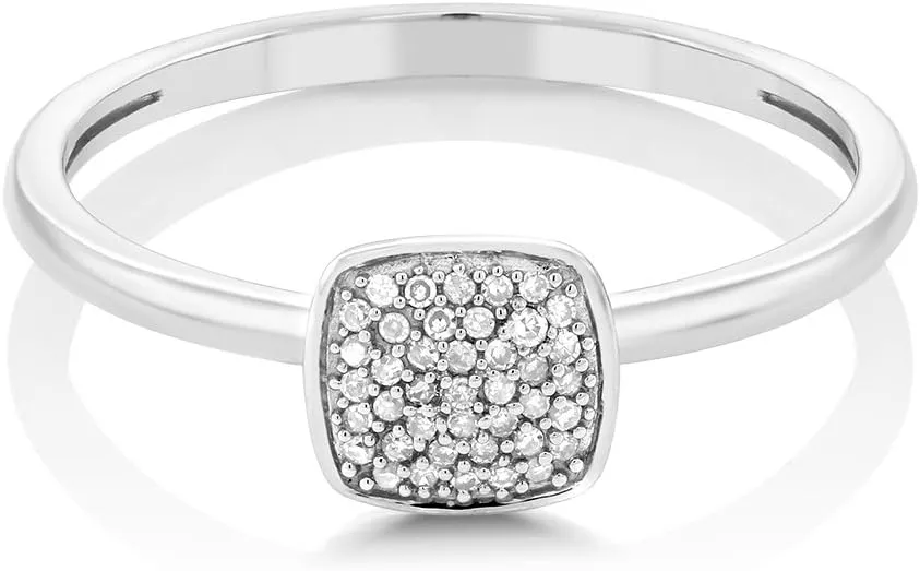 Gem Stone King 10K Solid White Gold White Diamond Square Engagement Ring For Women | Available In Size 5, 6, 7, 8, 9