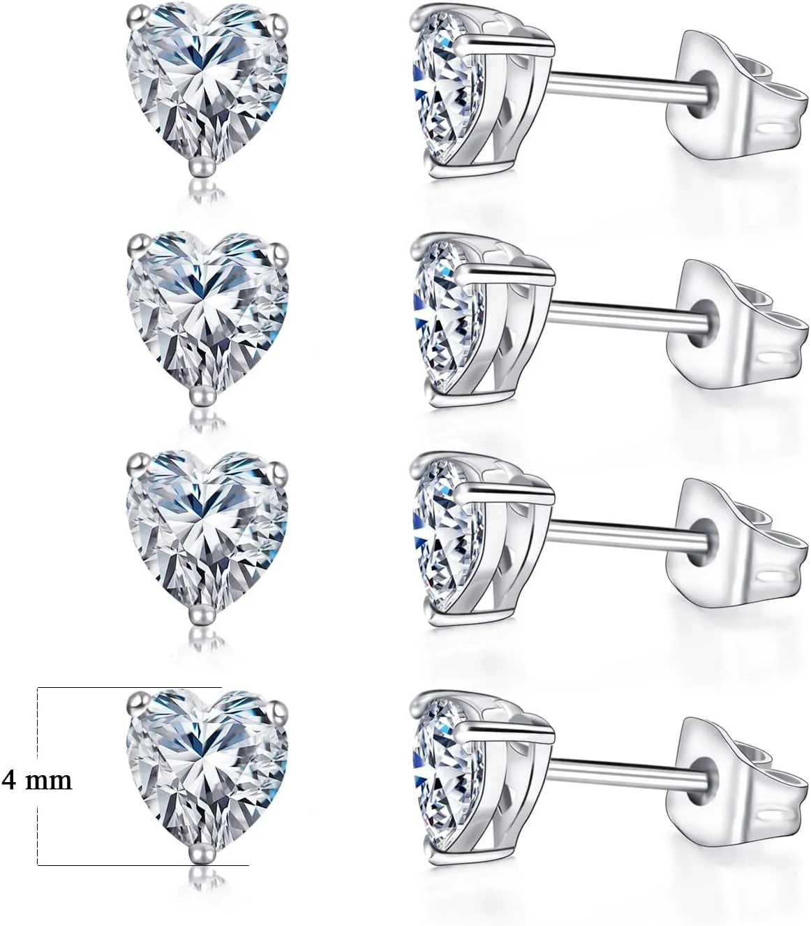 GEMSME Bridesmaids Earrings,18K White Gold Plated Cubic Zirconia Teardrop Wedding Stud Earrings Pack