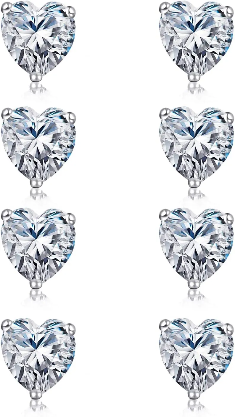 GEMSME Bridesmaids Earrings,18K White Gold Plated Cubic Zirconia Teardrop Wedding Stud Earrings Pack