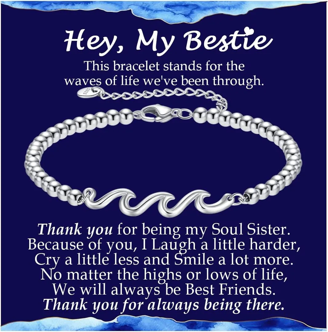 Gifts for Mom Wife Grandma Daughter Friend Bestie Soul Sister, Silver Waves Bracelet Birthday Gift Ideas for Woman, The Waves of Life We've Through Together Gift for Christmas Mothers Day Gifts