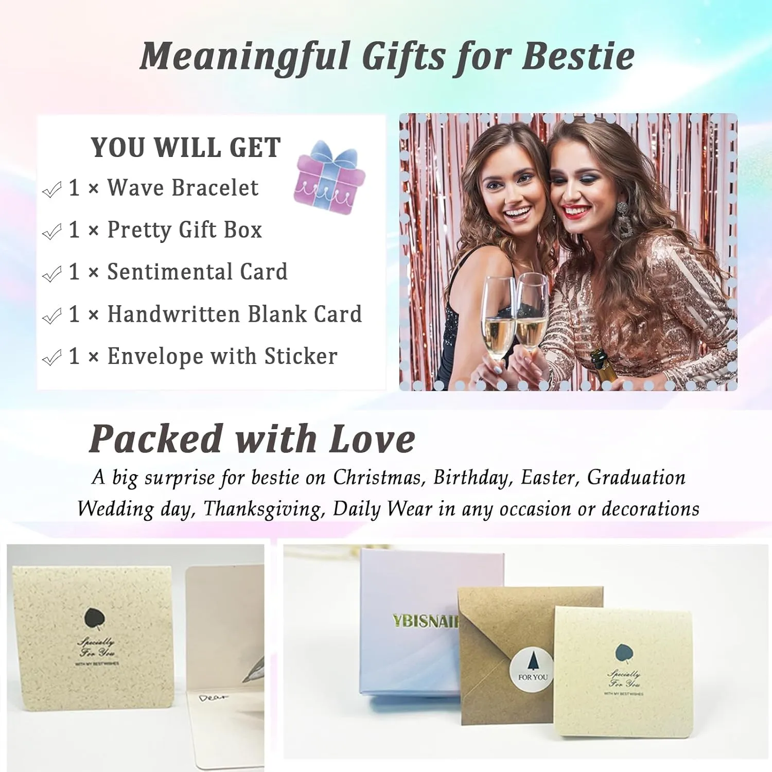 Gifts for Mom Wife Grandma Daughter Friend Bestie Soul Sister, Silver Waves Bracelet Birthday Gift Ideas for Woman, The Waves of Life We've Through Together Gift for Christmas Mothers Day Gifts