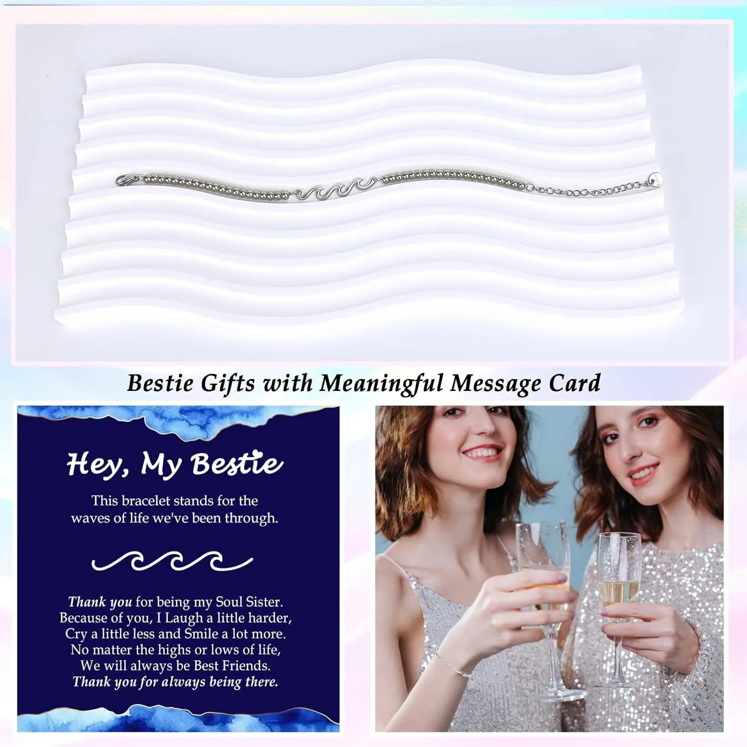 Gifts for Mom Wife Grandma Daughter Friend Bestie Soul Sister, Silver Waves Bracelet Birthday Gift Ideas for Woman, The Waves of Life We've Through Together Gift for Christmas Mothers Day Gifts
