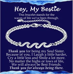 Gifts for Mom Wife Grandma Daughter Friend Bestie Soul Sister, Silver Waves Bracelet Birthday Gift Ideas for Woman, The Waves of Life We've Through Together Gift for Christmas Mothers Day Gifts