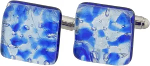 Glass Of Venice Murano Glass Cufflinks Italian Blue Purple Silver Leaf Square Cuff Links for Men. Handmade Blown Glass Cufflinks Gift for Wedding, Birthday, Anniversary or Father's Day
