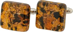 Glass Of Venice Murano Glass Cufflinks Italian Topaz Gold Leaf Cuff Links for Men. Handmade Blown Glass - Glass Cufflinks Gift for Men Father Dad Husband.