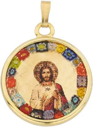 Glass Of Venice Murano Glass Jesus Christ Christian Religious Baptism Pendant 1 Inch Size 24K Gold Leaf